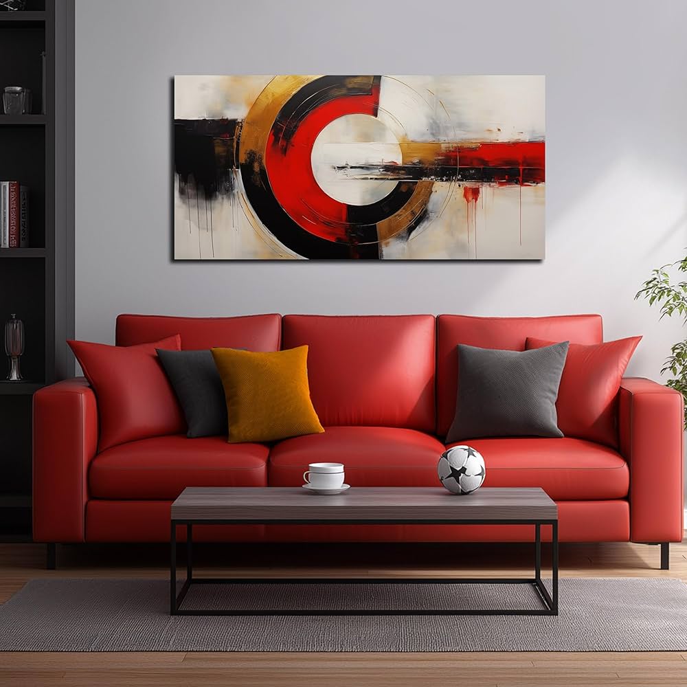 Fuwobriva Large Abstract Canvas Wall Art for Living Room Black White and Red Line Artwork for Office Bedroom Modern Room Abstract Wall Decorations Artwork 20″x40″
