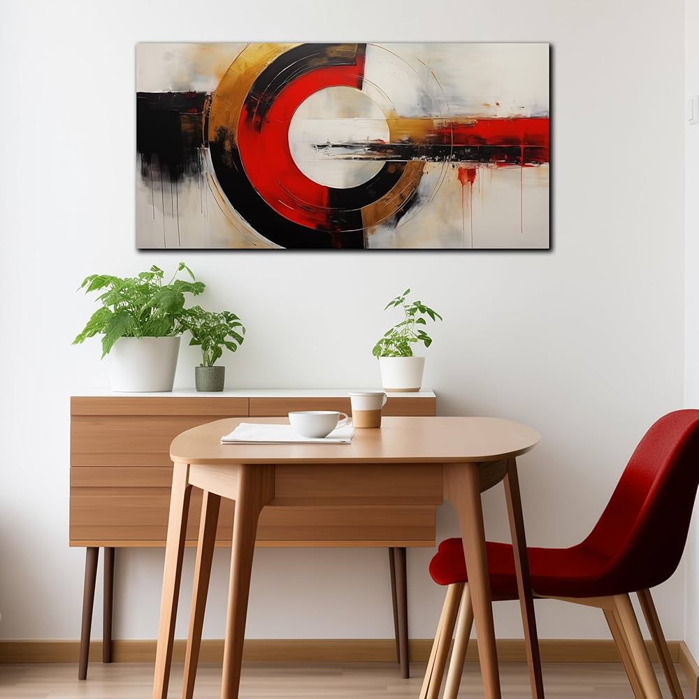 Fuwobriva Large Abstract Canvas Wall Art for Living Room Black White and Red Line Artwork for Office Bedroom Modern Room Abstract Wall Decorations Artwork 20″x40″
