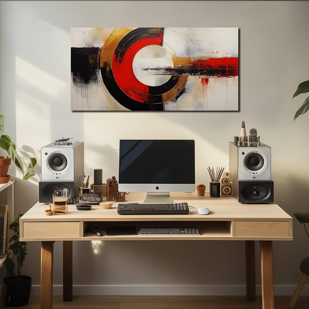 Fuwobriva Large Abstract Canvas Wall Art for Living Room Black White and Red Line Artwork for Office Bedroom Modern Room Abstract Wall Decorations Artwork 20″x40″