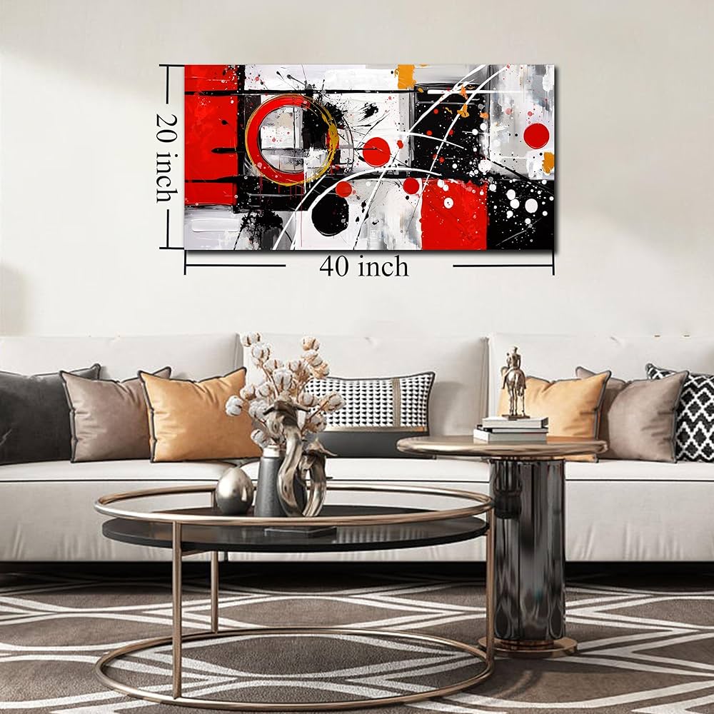 Alsingbago Large Abstract Canvas Wall Art for Living Room Bedroom Home Office Red Grey Black Abstract Canvas Prints Modern Wall Decor Ready to Hang Size 20×40