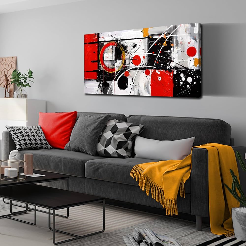 Alsingbago Large Abstract Canvas Wall Art for Living Room Bedroom Home Office Red Grey Black Abstract Canvas Prints Modern Wall Decor Ready to Hang Size 20×40