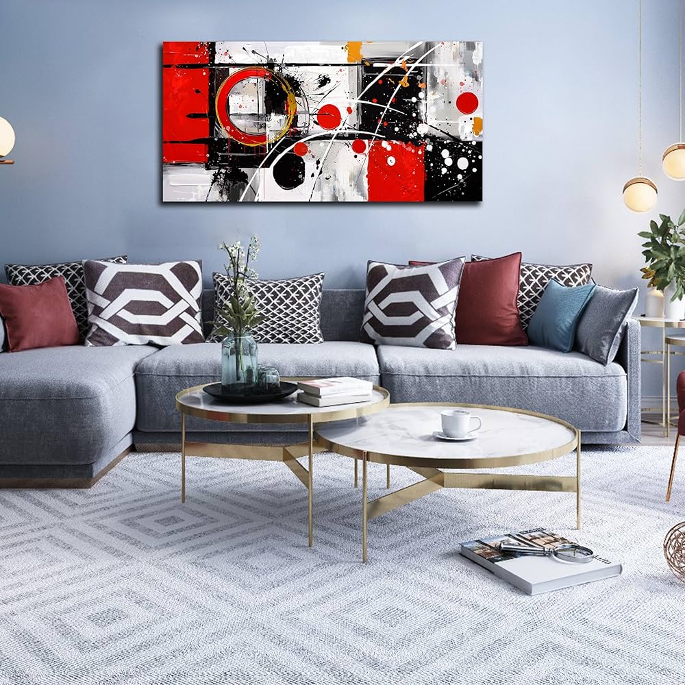 Alsingbago Large Abstract Canvas Wall Art for Living Room Bedroom Home Office Red Grey Black Abstract Canvas Prints Modern Wall Decor Ready to Hang Size 20×40