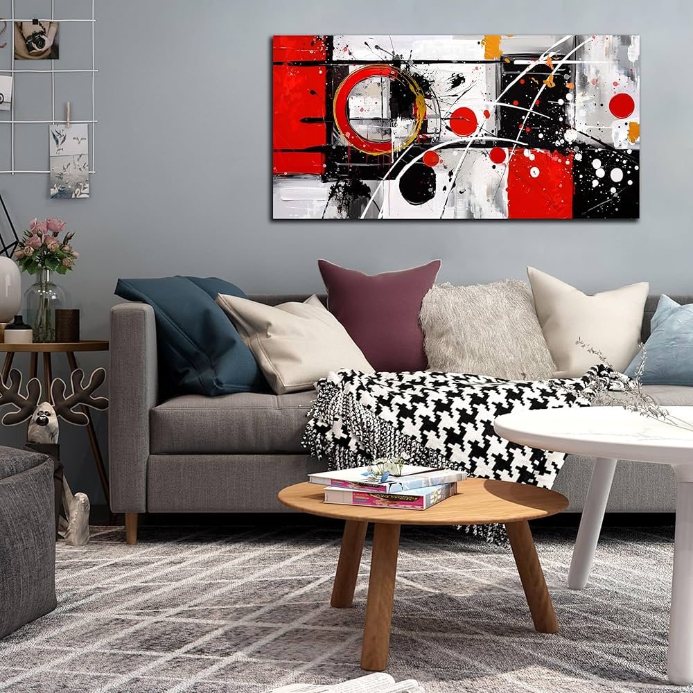 Alsingbago Large Abstract Canvas Wall Art for Living Room Bedroom Home Office Red Grey Black Abstract Canvas Prints Modern Wall Decor Ready to Hang Size 20×40
