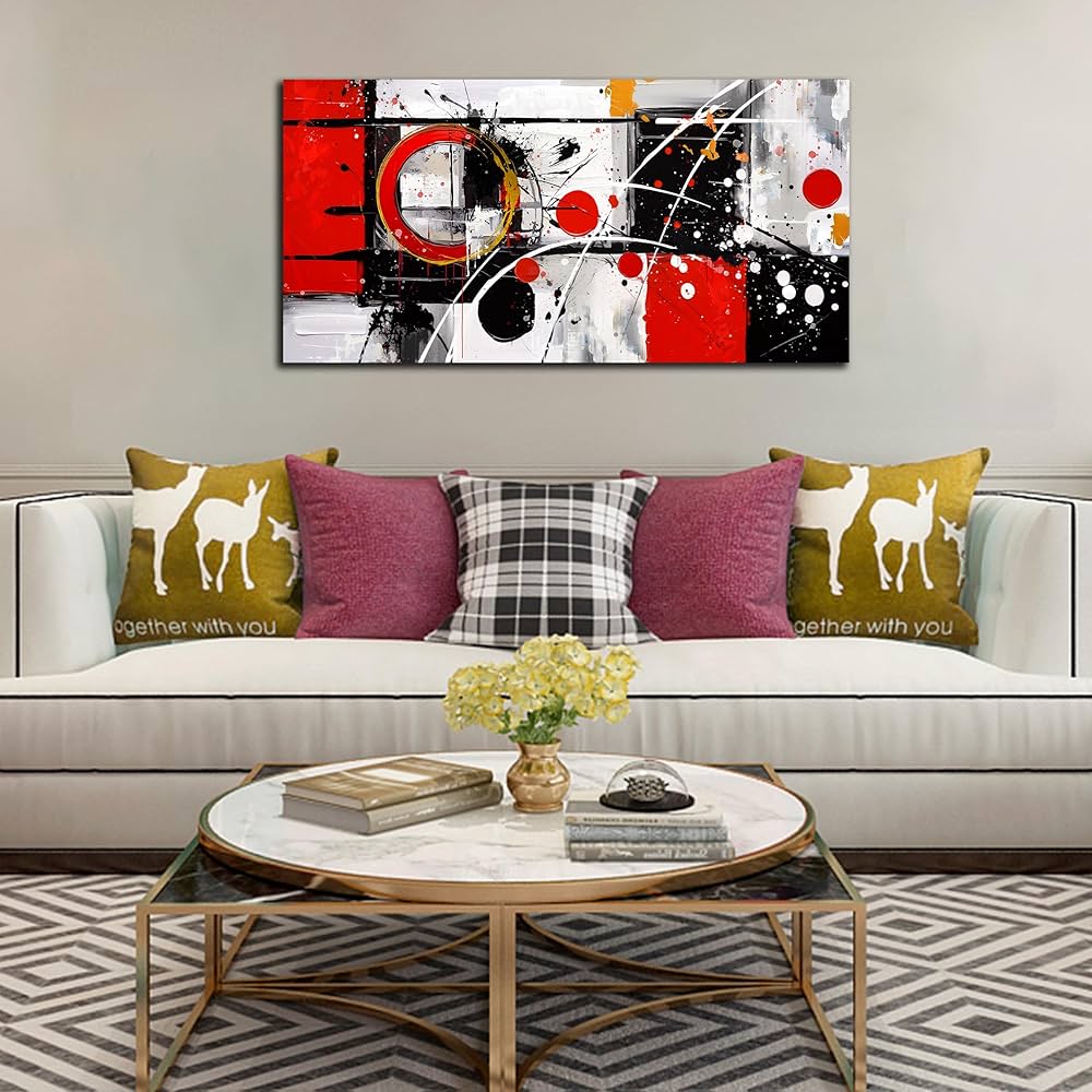 Alsingbago Large Abstract Canvas Wall Art for Living Room Bedroom Home Office Red Grey Black Abstract Canvas Prints Modern Wall Decor Ready to Hang Size 20×40