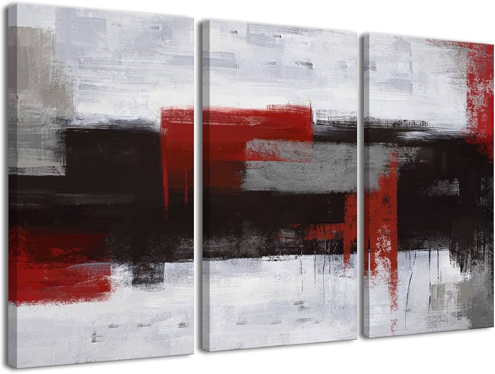 Red Abstract Wall Art-Abstract Picture 3 Piece Canvas Print Wall Painting Modern Artwork Canvas Wall Art for Living Room Home Office Decor