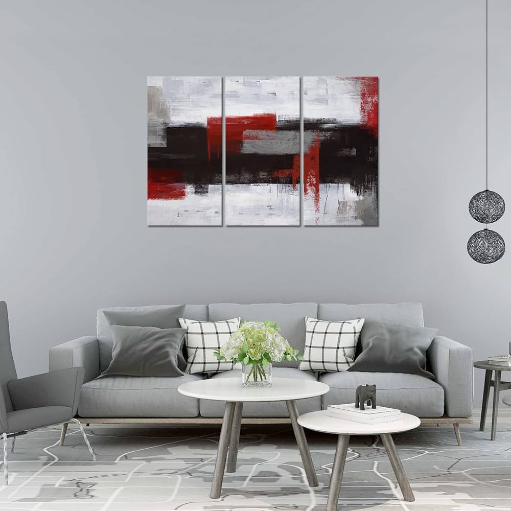 Red Abstract Wall Art-Abstract Picture 3 Piece Canvas Print Wall Painting Modern Artwork Canvas Wall Art for Living Room Home Office Decor