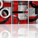 Geometric Wall Art Black and Red Minimalist Paintings Abstract Canvas Prints Wall Art Gray Wall Pictures Poster for Living Room Bedroom Bathroom Decor Framed(Abstract-2,12.00″ x 16.00″ x 3Pcs)