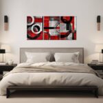 Geometric Wall Art Black and Red Minimalist Paintings Abstract Canvas Prints Wall Art Gray Wall Pictures Poster for Living Room Bedroom Bathroom Decor Framed(Abstract-2,12.00″ x 16.00″ x 3Pcs)