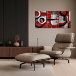Geometric Wall Art Black and Red Minimalist Paintings Abstract Canvas Prints Wall Art Gray Wall Pictures Poster for Living Room Bedroom Bathroom Decor Framed(Abstract-2,12.00″ x 16.00″ x 3Pcs)
