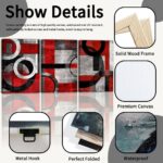 Geometric Wall Art Black and Red Minimalist Paintings Abstract Canvas Prints Wall Art Gray Wall Pictures Poster for Living Room Bedroom Bathroom Decor Framed(Abstract-2,12.00″ x 16.00″ x 3Pcs)