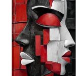 LyerArtork African American Canvas Wall Art Black and White Red Modern Abstract Portrait Face Picture Prints Neutral Artwork Wall Decor for Living Room Bedroom Office 24×36 inch