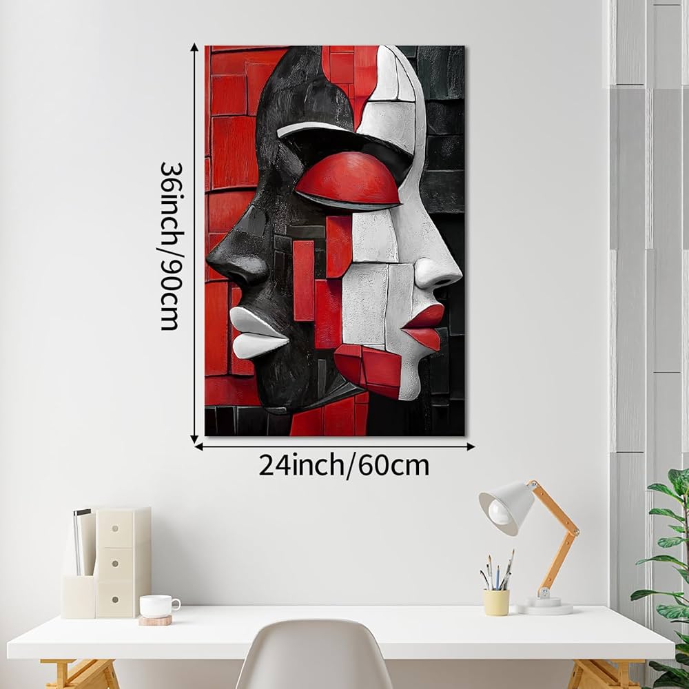 LyerArtork African American Canvas Wall Art Black and White Red Modern Abstract Portrait Face Picture Prints Neutral Artwork Wall Decor for Living Room Bedroom Office 24×36 inch
