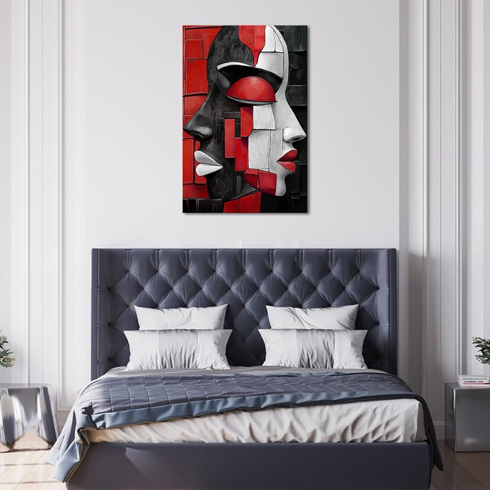 LyerArtork African American Canvas Wall Art Black and White Red Modern Abstract Portrait Face Picture Prints Neutral Artwork Wall Decor for Living Room Bedroom Office 24×36 inch
