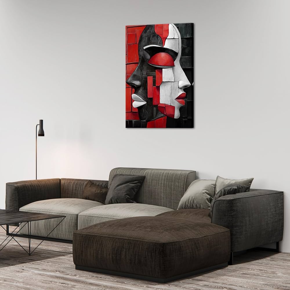LyerArtork African American Canvas Wall Art Black and White Red Modern Abstract Portrait Face Picture Prints Neutral Artwork Wall Decor for Living Room Bedroom Office 24×36 inch