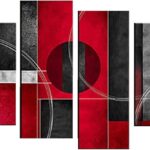 SUNYSUBY- Framed 4 Panels Canvas Modern Minimalist Creative Black Red Round Block Line Wall Decor Décor Art Painting Picture Print Stretched Artwork Hang For Living Dining Room Bedroom Office Family Apartment Restaurant Bar House Decoration (Abstract Art, W32″ x H20″)