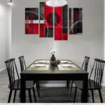 SUNYSUBY- Framed 4 Panels Canvas Modern Minimalist Creative Black Red Round Block Line Wall Decor Décor Art Painting Picture Print Stretched Artwork Hang For Living Dining Room Bedroom Office Family Apartment Restaurant Bar House Decoration (Abstract Art, W32″ x H20″)