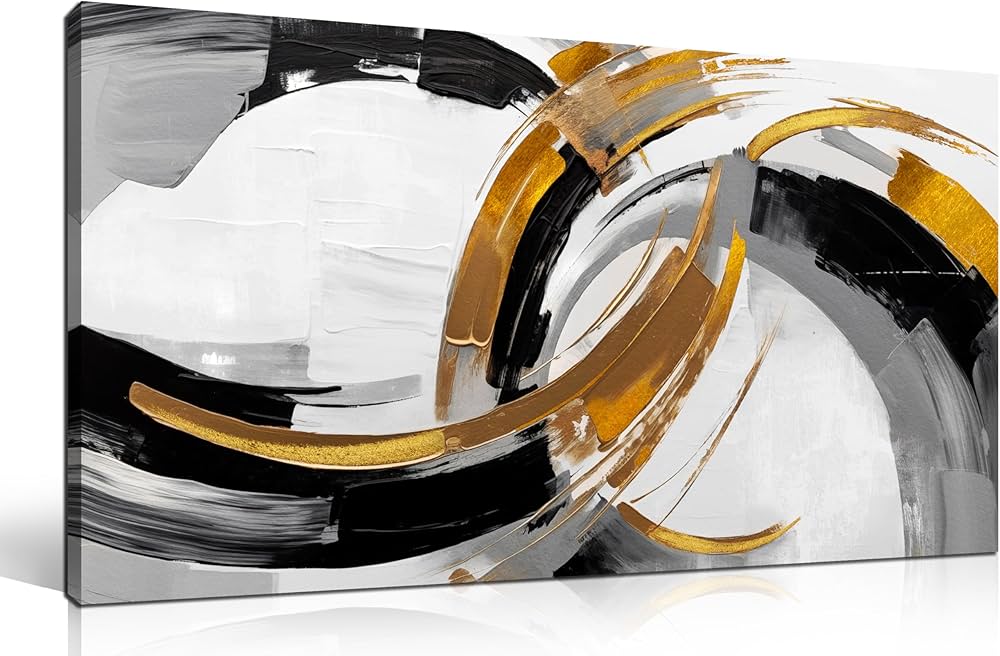 AUUZAIUA Large Abstract Canvas Wall Art for Living Room Black White and Gold Minimalist Line Artwork for Bedroom Office 20″x40″