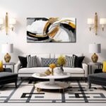 AUUZAIUA Large Abstract Canvas Wall Art for Living Room Black White and Gold Minimalist Line Artwork for Bedroom Office 20″x40″