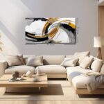 AUUZAIUA Large Abstract Canvas Wall Art for Living Room Black White and Gold Minimalist Line Artwork for Bedroom Office 20″x40″