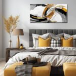 AUUZAIUA Large Abstract Canvas Wall Art for Living Room Black White and Gold Minimalist Line Artwork for Bedroom Office 20″x40″