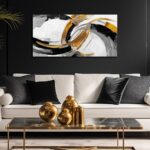 AUUZAIUA Large Abstract Canvas Wall Art for Living Room Black White and Gold Minimalist Line Artwork for Bedroom Office 20″x40″