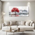 QIYILEXWART Canvas Wall Art For Living Room Wall Decor For Bedroom Office Wall Decoration Red Tree Landscape Painting Farmhouse Pictures Artwork Room Aesthetic Home Decor 20×40 In