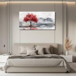 QIYILEXWART Canvas Wall Art For Living Room Wall Decor For Bedroom Office Wall Decoration Red Tree Landscape Painting Farmhouse Pictures Artwork Room Aesthetic Home Decor 20×40 In