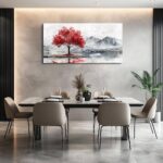 QIYILEXWART Canvas Wall Art For Living Room Wall Decor For Bedroom Office Wall Decoration Red Tree Landscape Painting Farmhouse Pictures Artwork Room Aesthetic Home Decor 20×40 In