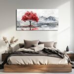 QIYILEXWART Canvas Wall Art For Living Room Wall Decor For Bedroom Office Wall Decoration Red Tree Landscape Painting Farmhouse Pictures Artwork Room Aesthetic Home Decor 20×40 In