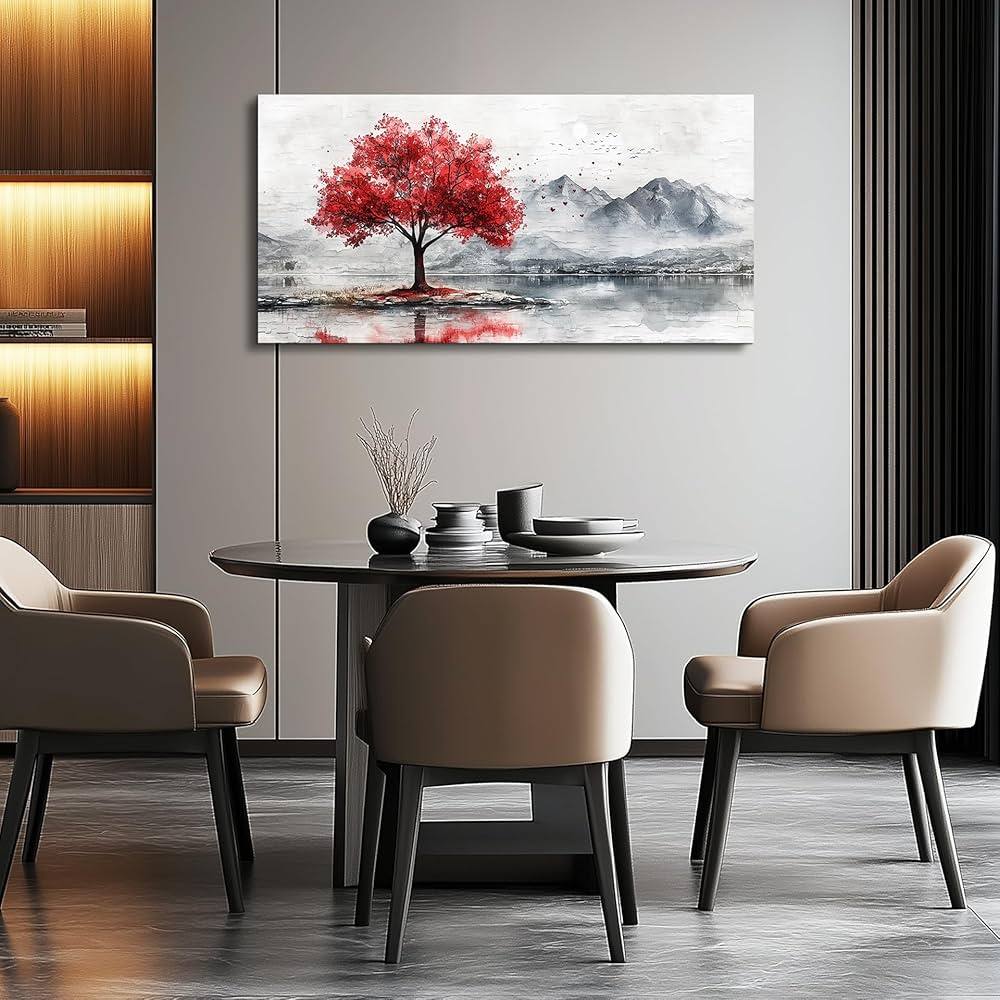 QIYILEXWART Canvas Wall Art For Living Room Wall Decor For Bedroom Office Wall Decoration Red Tree Landscape Painting Farmhouse Pictures Artwork Room Aesthetic Home Decor 20×40 In