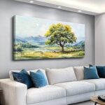 QIYILEXWART Canvas Wall Art For Living Room Wall Decor For Bedroom Office Wall Decoration Green Tree Landscape Painting Farmhouse Pictures Artwork Room Aesthetic Home Decor 20×40 In