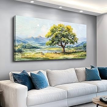 QIYILEXWART Canvas Wall Art For Living Room Wall Decor For Bedroom Office Wall Decoration Green Tree Landscape Painting Farmhouse Pictures Artwork Room Aesthetic Home Decor 20×40 In