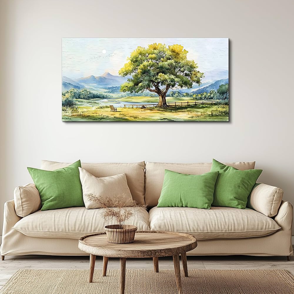 QIYILEXWART Canvas Wall Art For Living Room Wall Decor For Bedroom Office Wall Decoration Green Tree Landscape Painting Farmhouse Pictures Artwork Room Aesthetic Home Decor 20×40 In