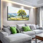 QIYILEXWART Canvas Wall Art For Living Room Wall Decor For Bedroom Office Wall Decoration Green Tree Landscape Painting Farmhouse Pictures Artwork Room Aesthetic Home Decor 20×40 In