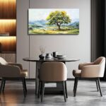 QIYILEXWART Canvas Wall Art For Living Room Wall Decor For Bedroom Office Wall Decoration Green Tree Landscape Painting Farmhouse Pictures Artwork Room Aesthetic Home Decor 20×40 In
