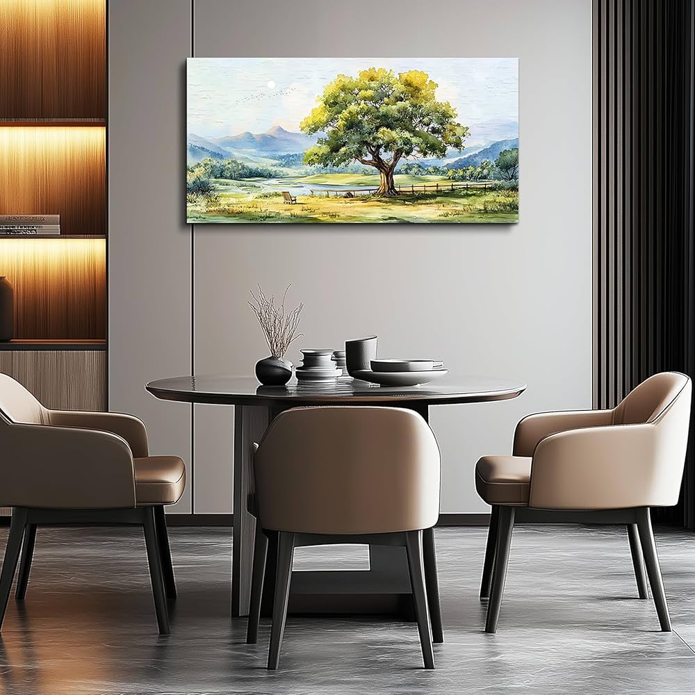 QIYILEXWART Canvas Wall Art For Living Room Wall Decor For Bedroom Office Wall Decoration Green Tree Landscape Painting Farmhouse Pictures Artwork Room Aesthetic Home Decor 20×40 In