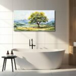 QIYILEXWART Canvas Wall Art For Living Room Wall Decor For Bedroom Office Wall Decoration Green Tree Landscape Painting Farmhouse Pictures Artwork Room Aesthetic Home Decor 20×40 In