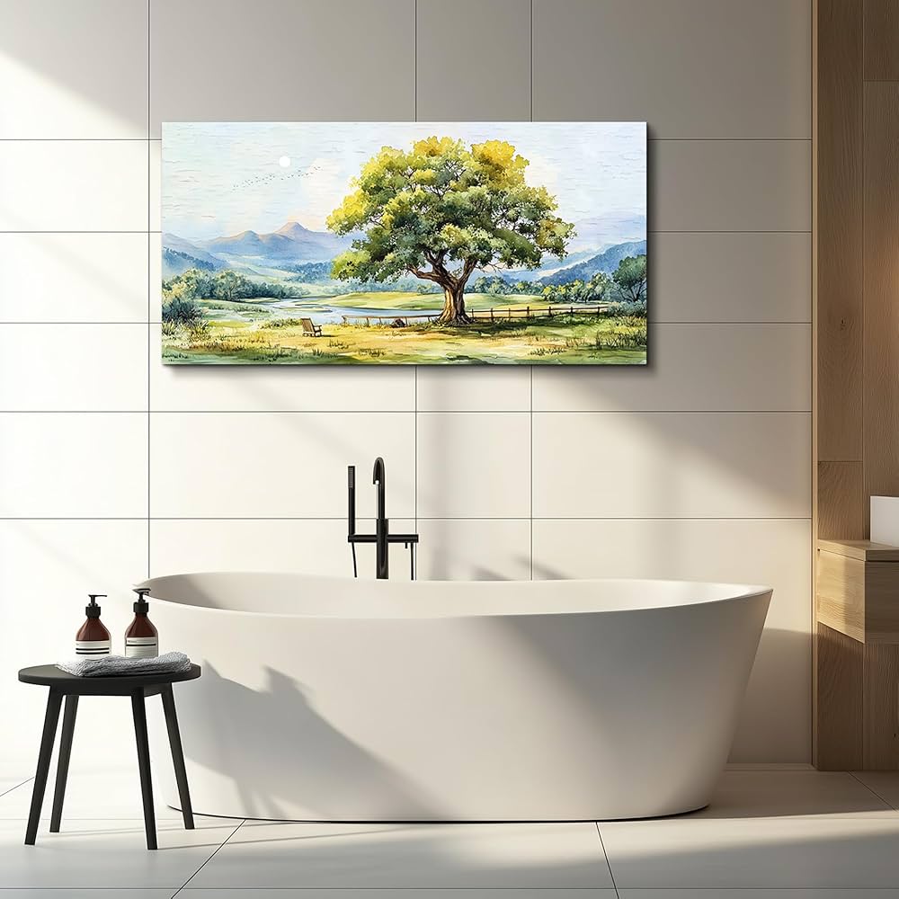 QIYILEXWART Canvas Wall Art For Living Room Wall Decor For Bedroom Office Wall Decoration Green Tree Landscape Painting Farmhouse Pictures Artwork Room Aesthetic Home Decor 20×40 In