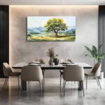 QIYILEXWART Canvas Wall Art For Living Room Wall Decor For Bedroom Office Wall Decoration Green Tree Landscape Painting Farmhouse Pictures Artwork Room Aesthetic Home Decor 20×40 In