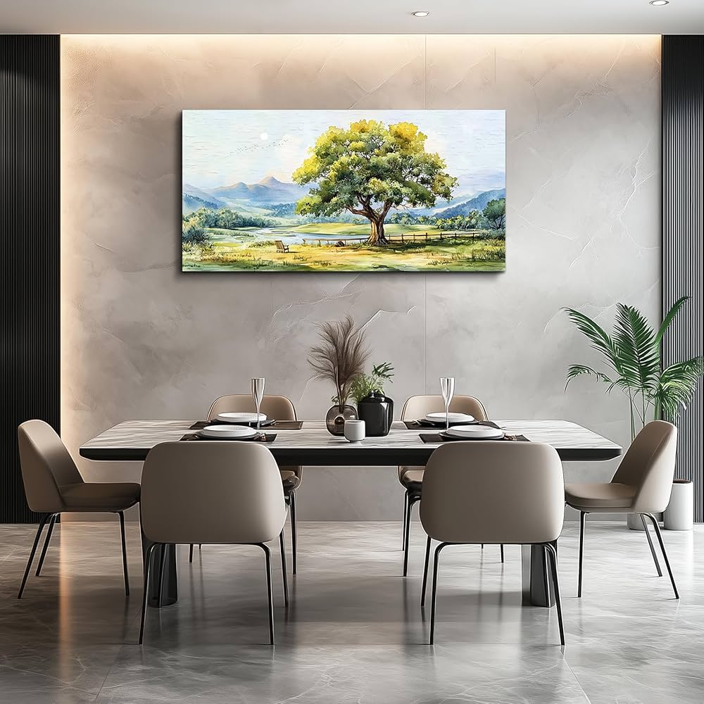 QIYILEXWART Canvas Wall Art For Living Room Wall Decor For Bedroom Office Wall Decoration Green Tree Landscape Painting Farmhouse Pictures Artwork Room Aesthetic Home Decor 20×40 In