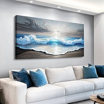 QIYILEXWART Canvas Wall Art For Living Room Wall Decor For Bedroom Office Wall Decoration Ocean Waves Landscape Painting Farmhouse Pictures Artwork Room Aesthetic Home Decor 20×40 In