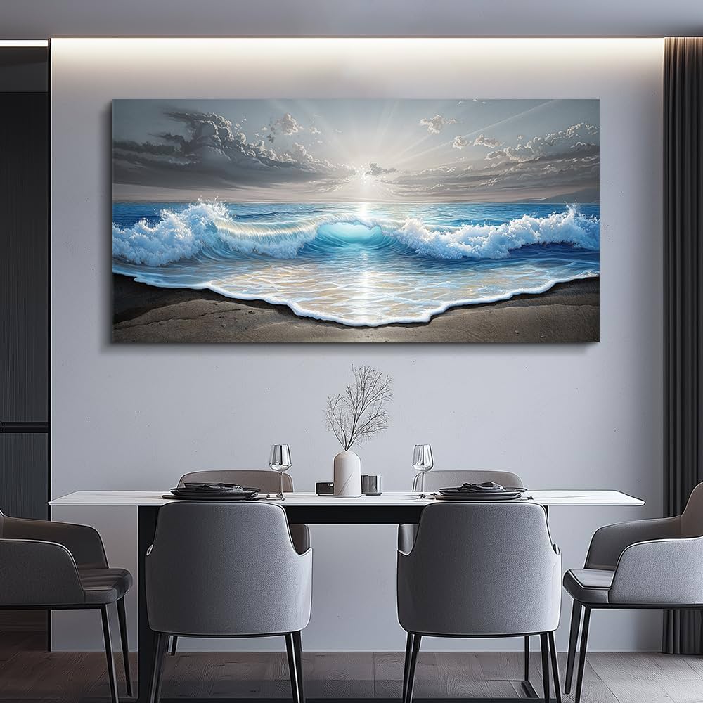 QIYILEXWART Canvas Wall Art For Living Room Wall Decor For Bedroom Office Wall Decoration Ocean Waves Landscape Painting Farmhouse Pictures Artwork Room Aesthetic Home Decor 20×40 In