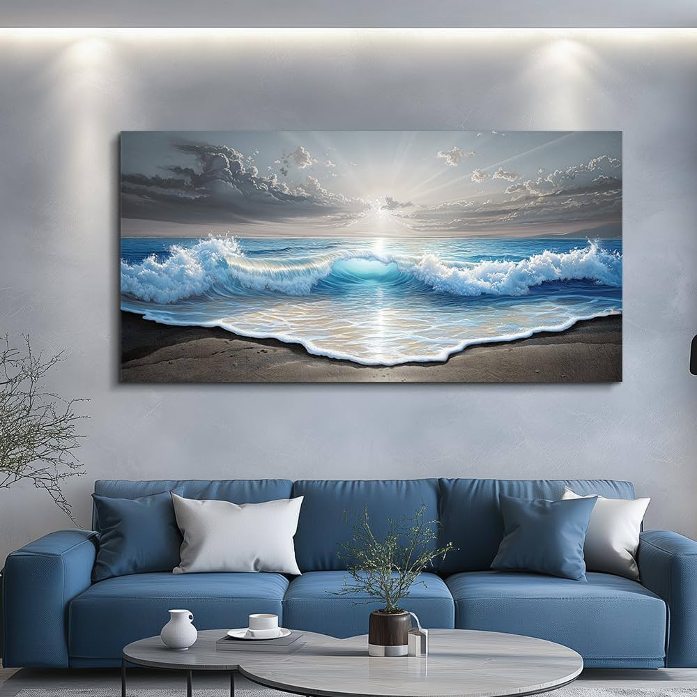 QIYILEXWART Canvas Wall Art For Living Room Wall Decor For Bedroom Office Wall Decoration Ocean Waves Landscape Painting Farmhouse Pictures Artwork Room Aesthetic Home Decor 20×40 In