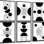 Framed Abstract Wall Art, Modern Boho Black and White Wall Decor Geometric Canvas Wall Art for Living Room Bedroom Bathroom Office, Ready to Hang (Set of 6, 8×10 Inch, Framed