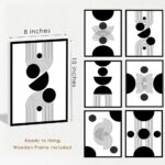 Framed Abstract Wall Art, Modern Boho Black and White Wall Decor Geometric Canvas Wall Art for Living Room Bedroom Bathroom Office, Ready to Hang (Set of 6, 8×10 Inch, Framed