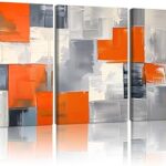 AUUAUU Abstract Geometric Canvas Wall Art Set of 3 Modern Minimalist Wall Decor 16×24 Inch Orange Black and White Paintings Posters Prints for Living Room Bedroom Office