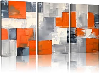 AUUAUU Abstract Geometric Canvas Wall Art Set of 3 Modern Minimalist Wall Decor 16×24 Inch Orange Black and White Paintings Posters Prints for Living Room Bedroom Office