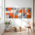 AUUAUU Abstract Geometric Canvas Wall Art Set of 3 Modern Minimalist Wall Decor 16×24 Inch Orange Black and White Paintings Posters Prints for Living Room Bedroom Office