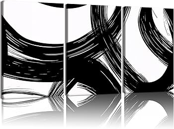 AUUAUU Abstract Canvas Wall Art Set of 3 Modern Minimalist Wall Decor Black White Brushstroke Painting Artwork 16×24 Inch Framed Posters Prints for Living Room Bedroom Office