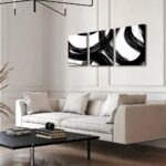 AUUAUU Abstract Canvas Wall Art Set of 3 Modern Minimalist Wall Decor Black White Brushstroke Painting Artwork 16×24 Inch Framed Posters Prints for Living Room Bedroom Office
